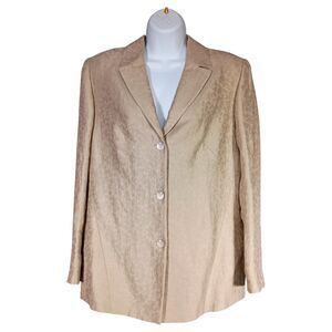 Valentino Miss V Women's 12 Beige Collared Jacket Blazer Linen Silk Cotton